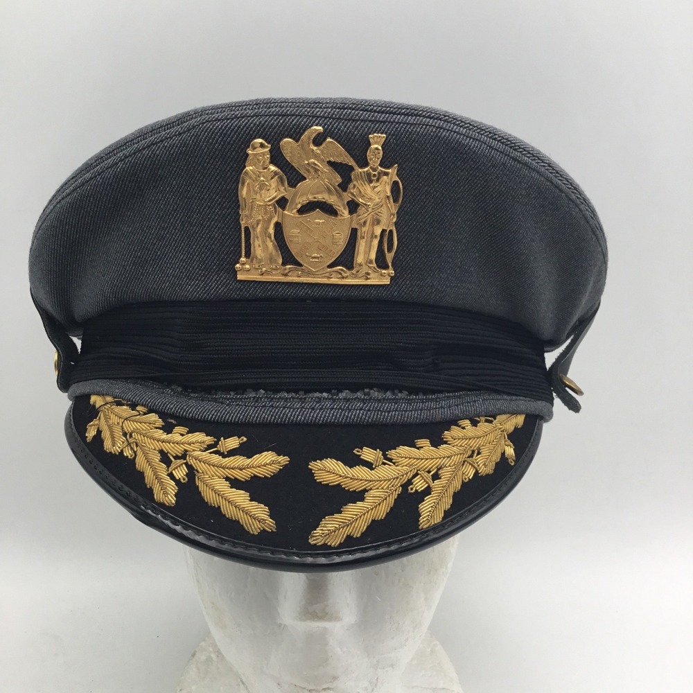 Vintage NYC‎ Uniform Visor Cap Grey Gold Bullion Oak Leaf Service Hat 7 1/8 USA